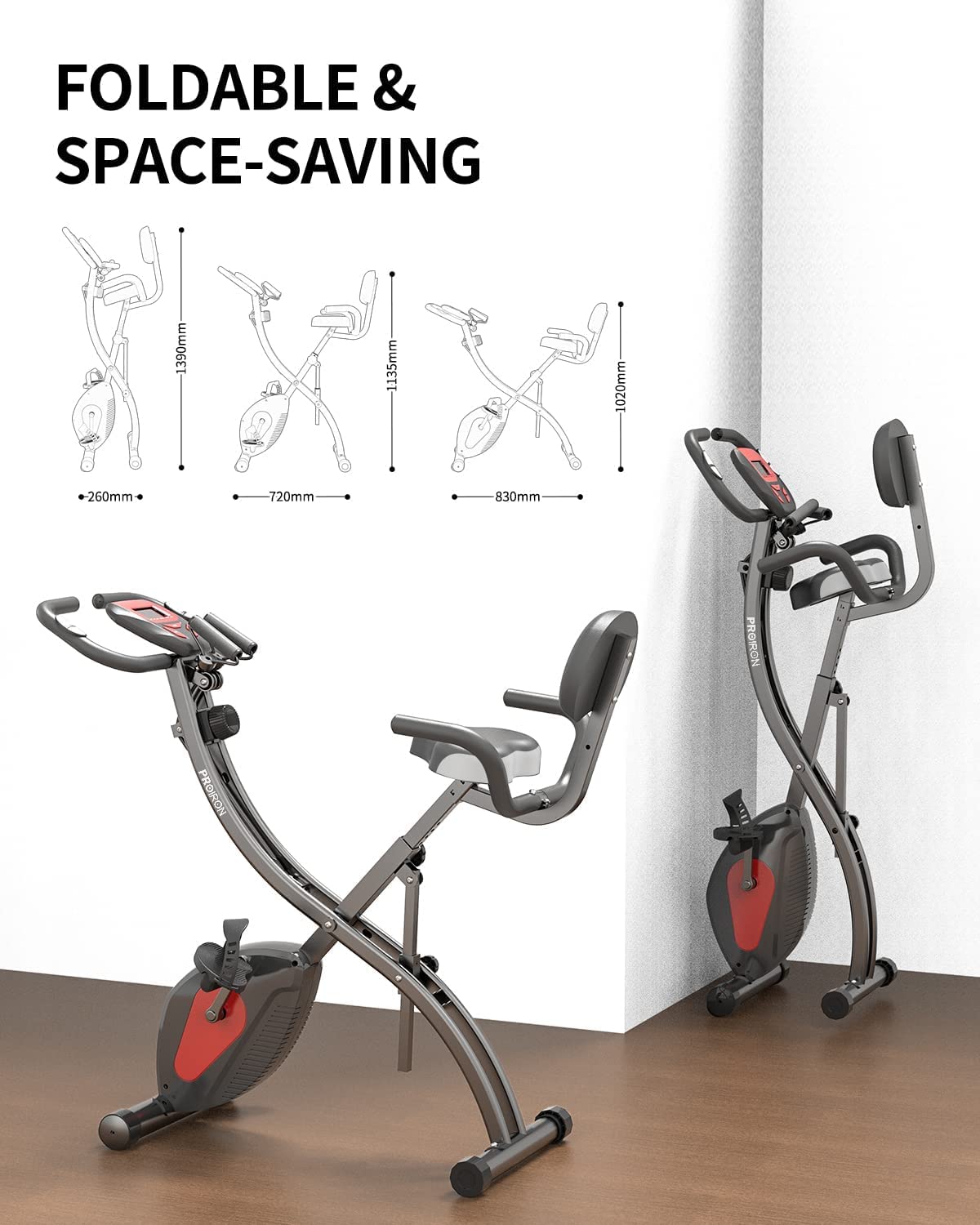 PROIRON Klappbares Fahrrad Heimtrainer, 2-in-1 bis 120kg belastbar