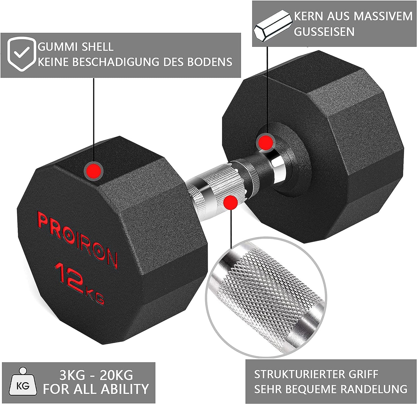 PROIRON Hexagon Hanteln - Dein tägliches Krafttraining (3-24 kg)