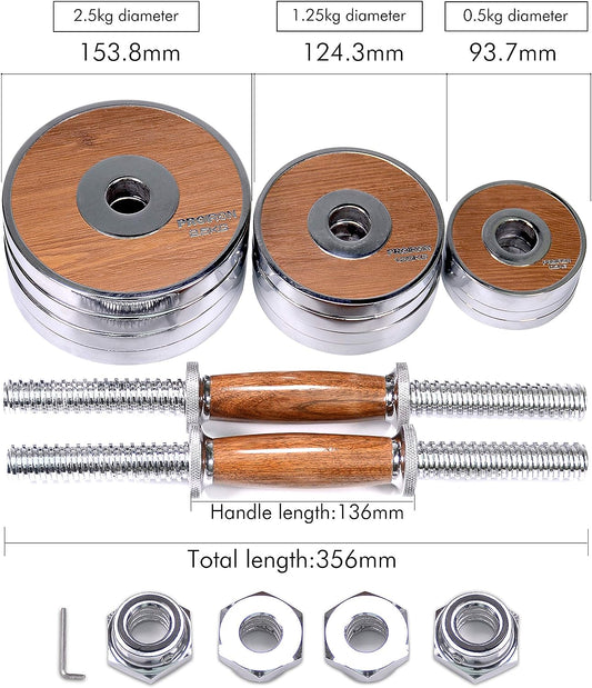 PROIRON Premium Hanteln Walnuss-Stahl Hantel Set 20KG Einstellbare Hantel