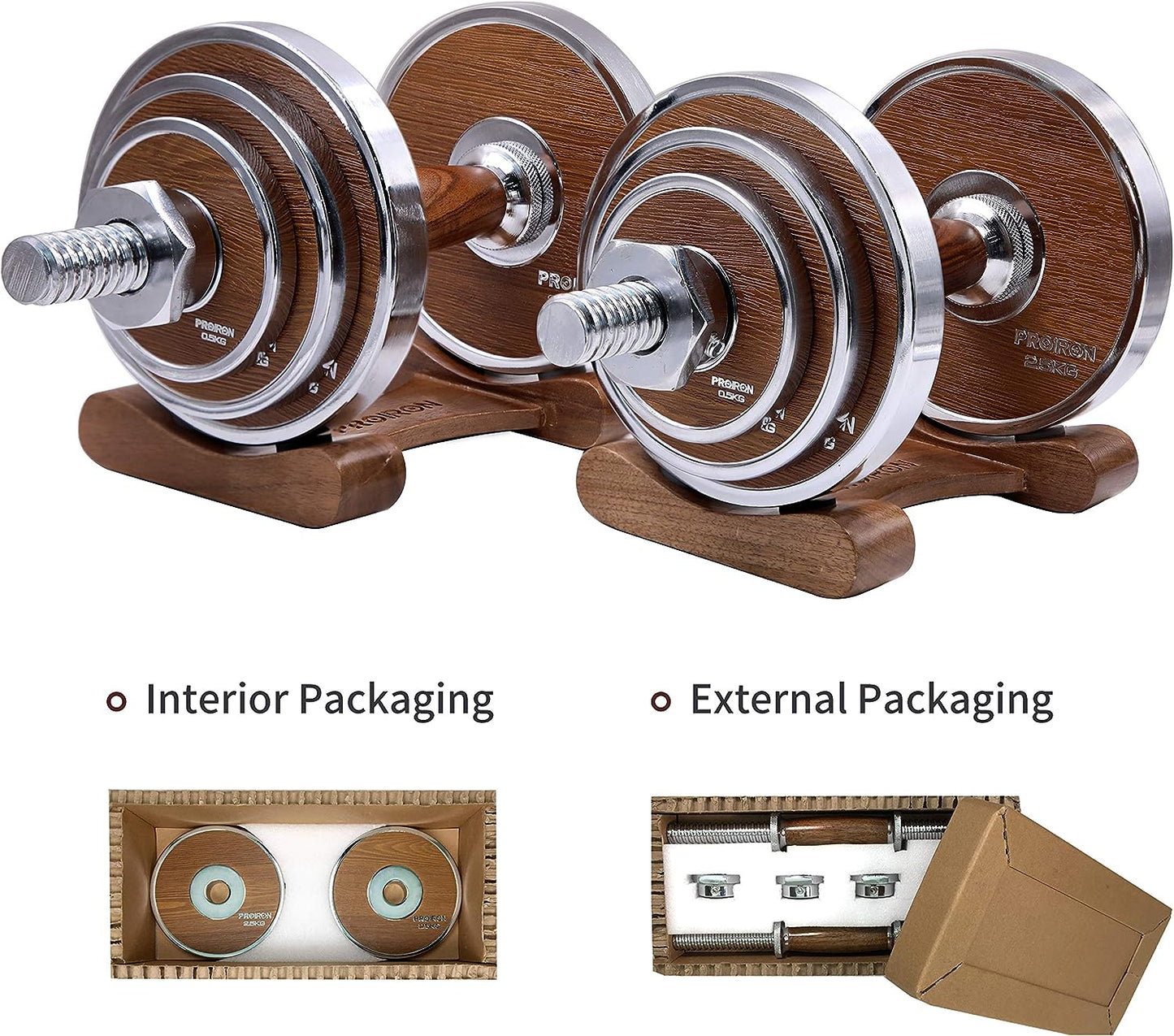 PROIRON Premium Hanteln Walnuss-Stahl Hantel Set 20KG Einstellbare Hantel