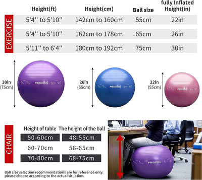 PROIRON Gymnastikball - Robuster Fitnessball mit Luftpumpe