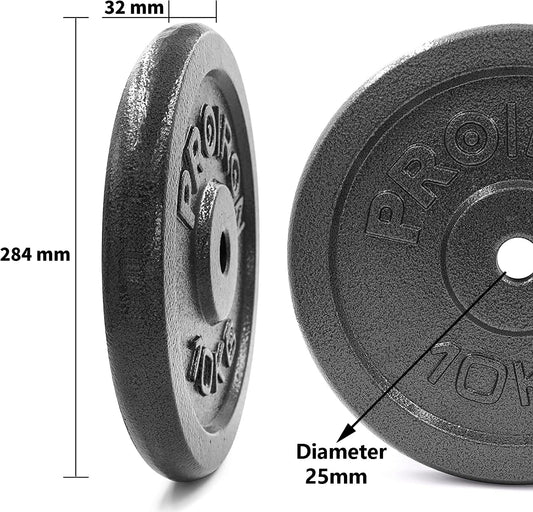 PROIRON Hantelscheiben-Set aus Gusseisen, 1,25 kg, 2,5 kg, 5 kg, 10 kg (verschiedene Größen) für 2,5 cm Hantelstange