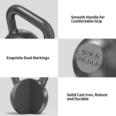 PROIRON Kettlebell Gusseisen, Gewichtsstufen 4-24 kg - Schwarze Kettlebells