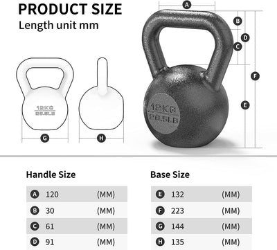 PROIRON Kettlebell Gusseisen, Gewichtsstufen 4-24 kg - Schwarze Kettlebells